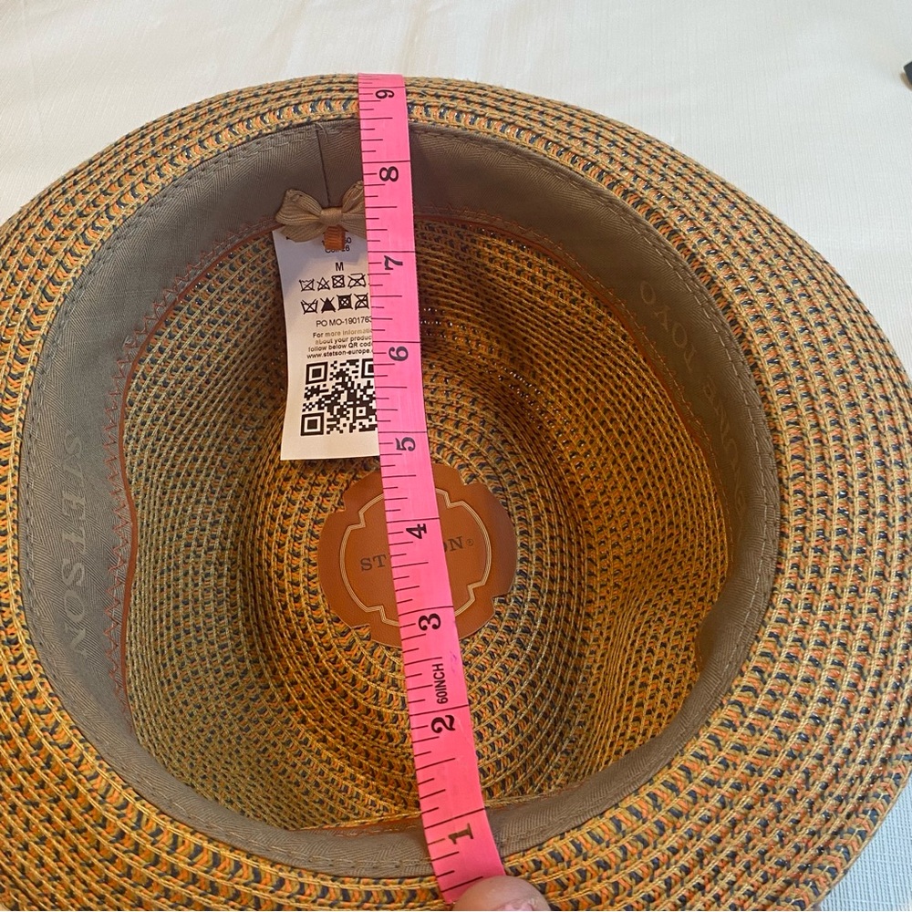 Stetson Toyo Trilby Straw Fedora with Navy and Orange  Band - Picture 6 of 7
